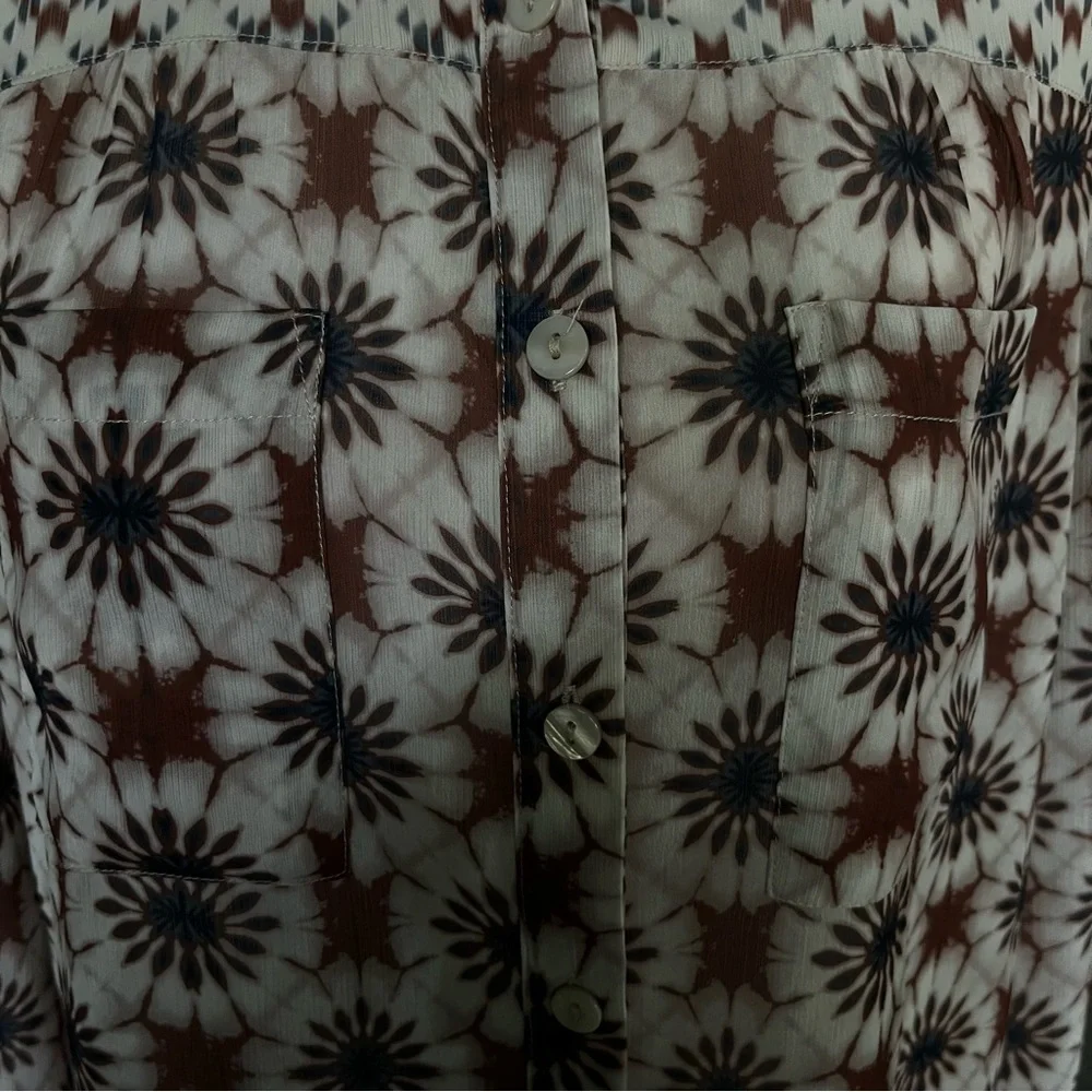 CHARLIE B Long Sleeve Button-Down Navy/Brown Abstract 70’s Blouse P/S - Picture 4 of 7